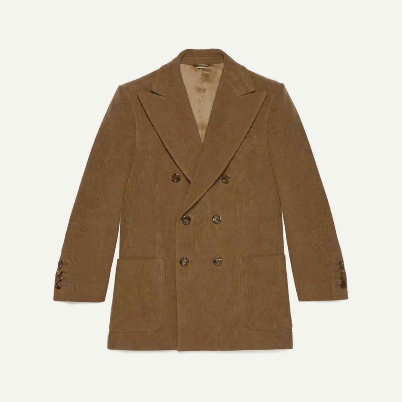 Double-Breasted Camel Corduroy Blazer
