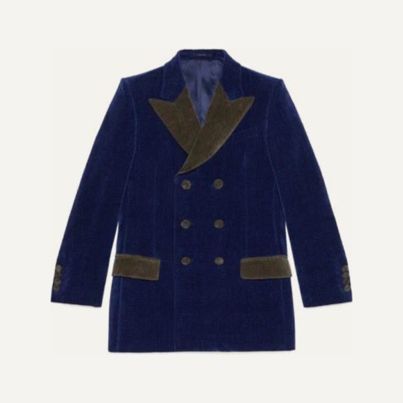Double-Breasted Blue Velvet Blazer